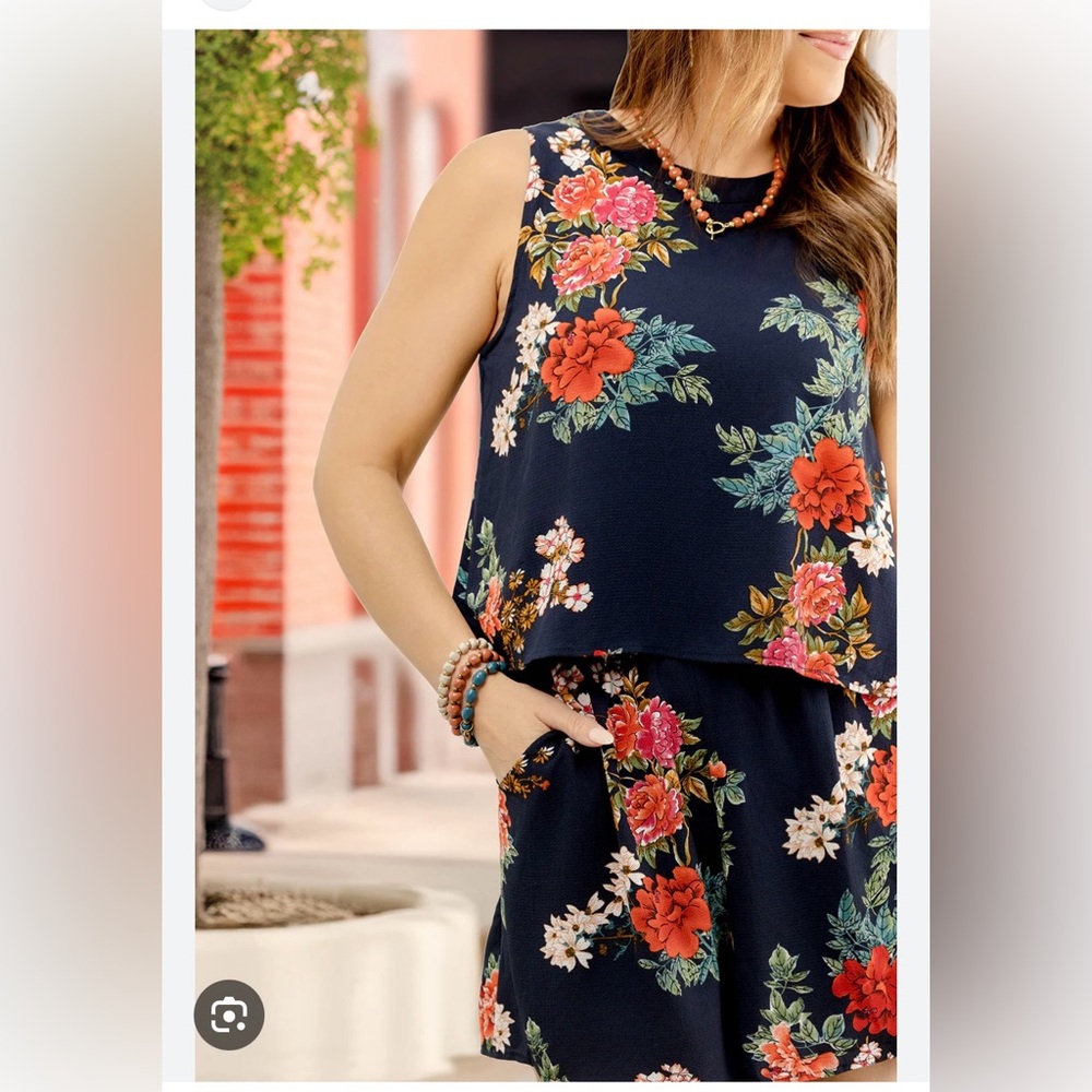 Umgee Black and Red Floral Jumpsuit Sleeveless